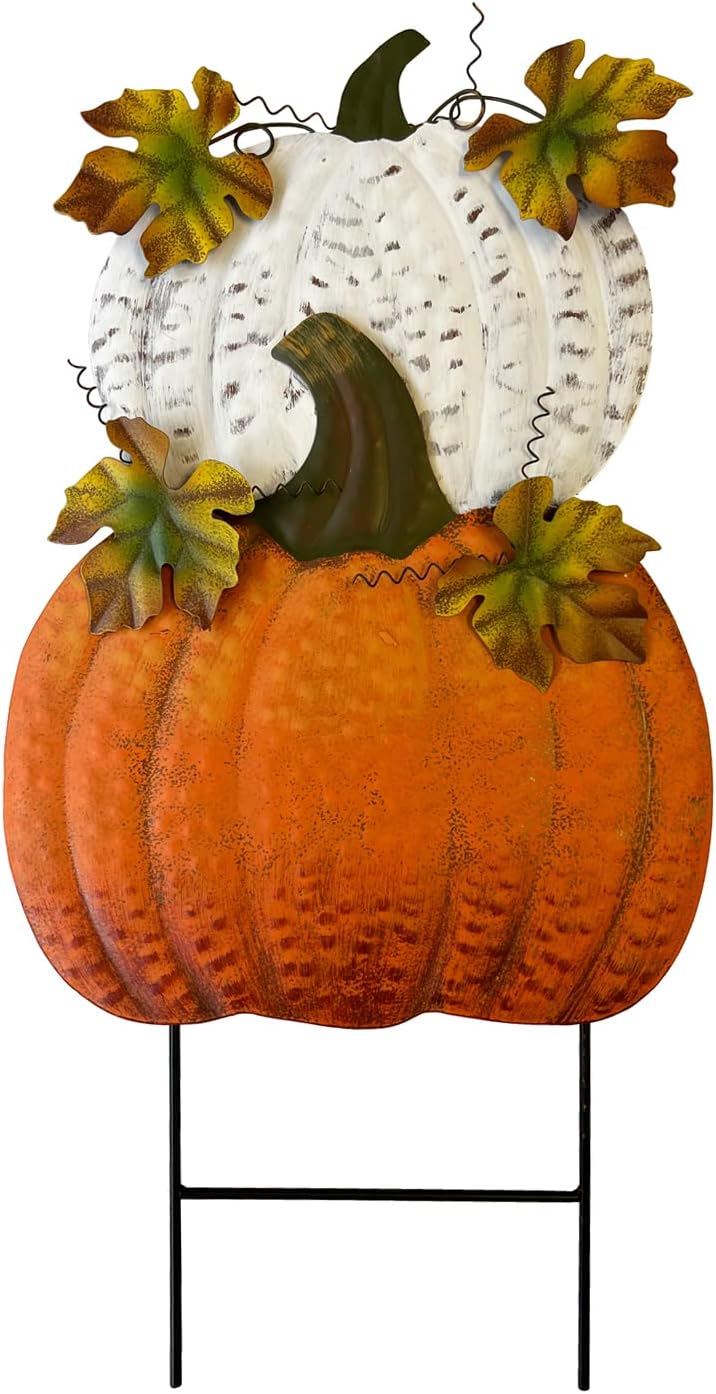 Metal Pumpkin Yard Stakes Fall Harvest Garden Lawn Yard Porch Outdoors Welcom...
