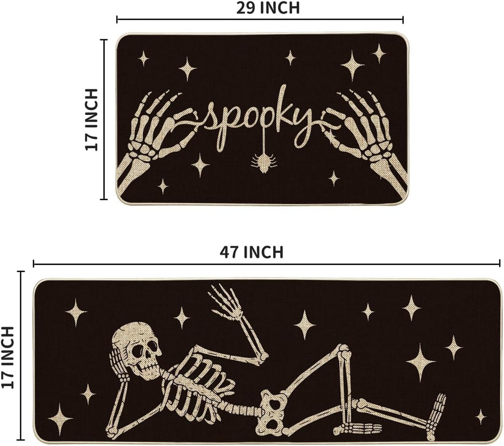 Artoid Mode Spooky Skeleton Spider Bone Black Halloween Kitchen Mats Set of 2...