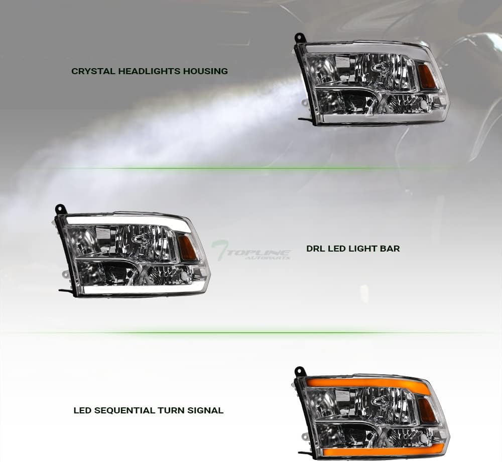 Switchback Sequential LED Strip Tube Bar Chrome Housing Crystal Headlights Si...
