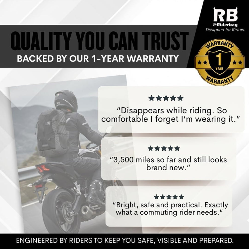 riderbag Reflective Motorcycle Backpack, Hi Viz Commuter Riding Bag | Designe...