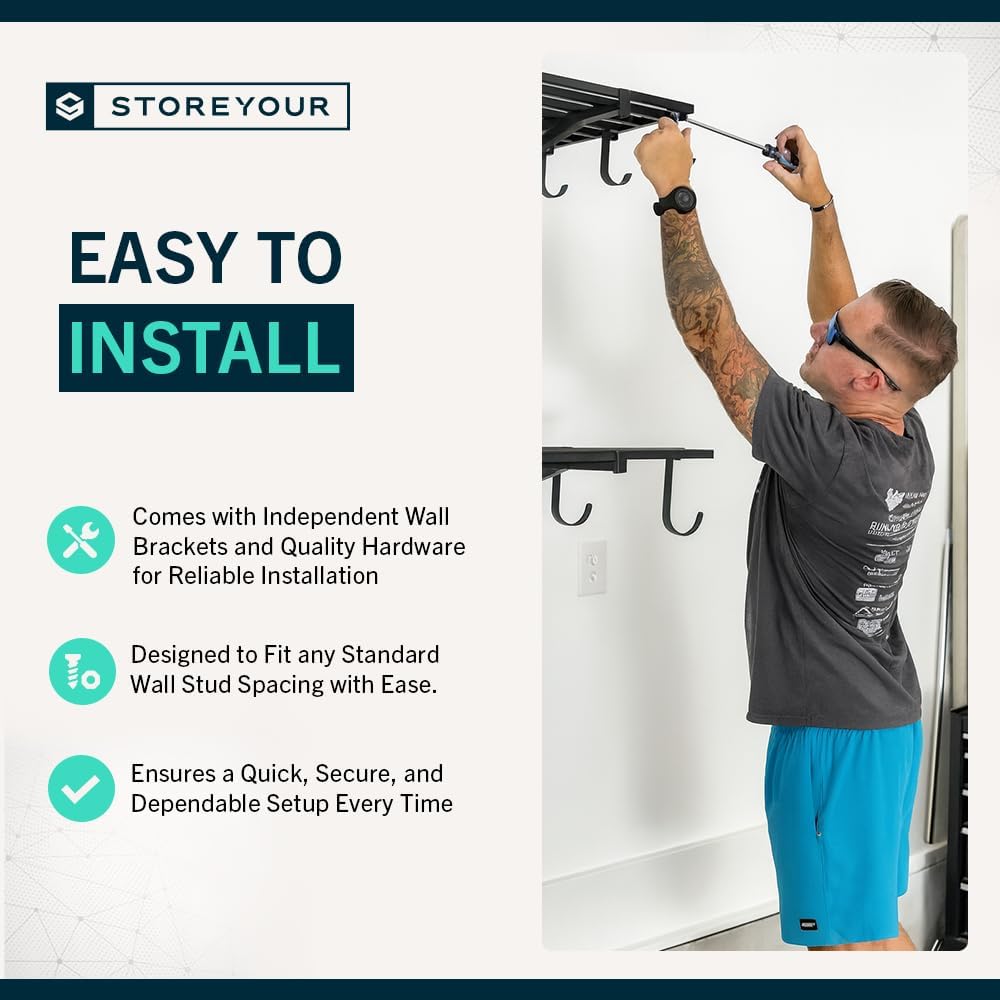StoreYourBoard Garage Wall Shelf, 1x4 ft, Holds 400 lb, 6 Hooks, 2 Pack