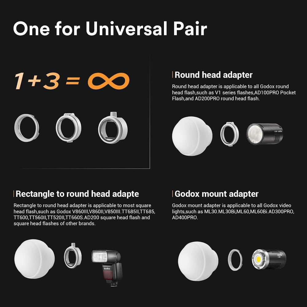 Godox ML-CD15 Diffusion Dome w/3 adapters, Flash Light Diffuser, Fit for Godo...