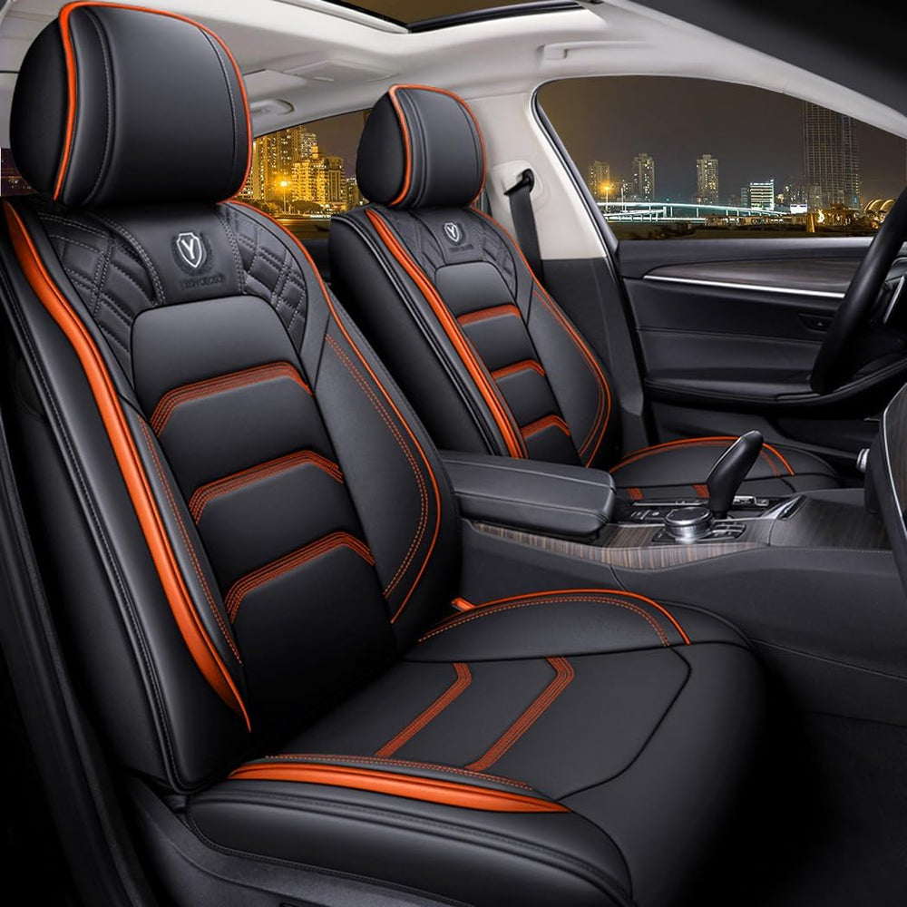 Comfortable Leather Auto Car Seat Covers 5 Seats Full Set Universal Fit (Blac...