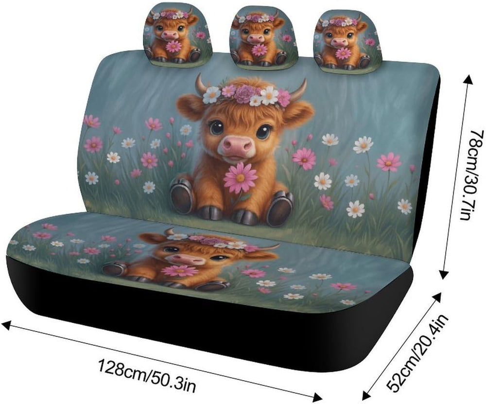 Highland Cow Pattern Car Seat Covers, Trendy Universal Car Seat Protector Ful...