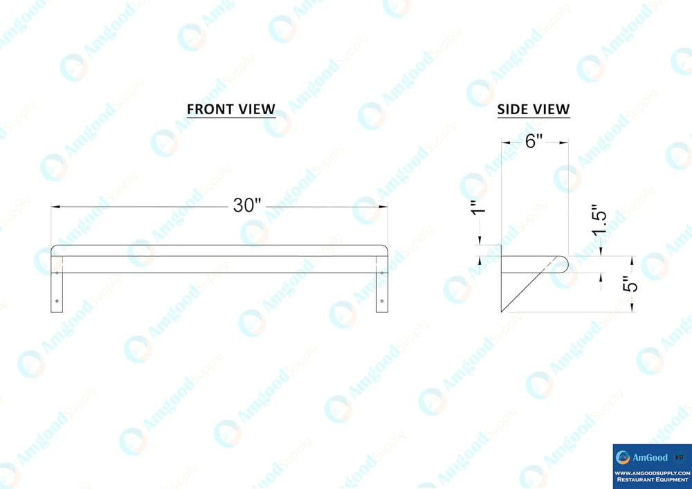 AmGood 6 in. x 30 in. Stainless Steel Wall Shelf with Backsplash - Holds 145 ...