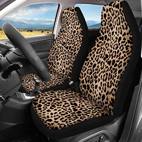 Trendy Leopard Animal Print Car Front Seat Covers Set of 2 Wild Cheetah Patte...