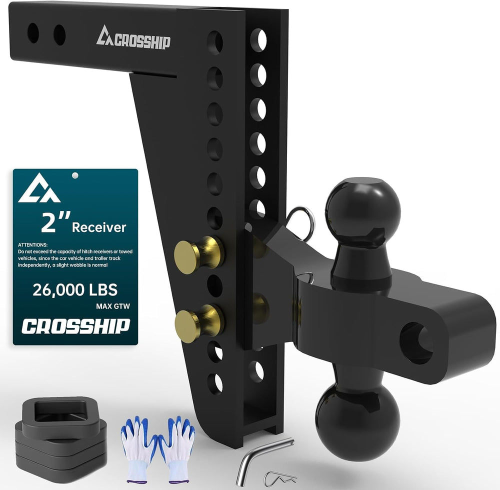 Adjustable Drawbar Trailer Hitch - Fits 2'' Receiver, 8'' Dro...