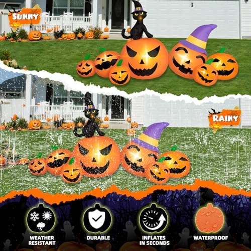 8FT Long Halloween Inflatables Pumpkin Outdoor Decorations, 7 Blow Up Pumpkin...