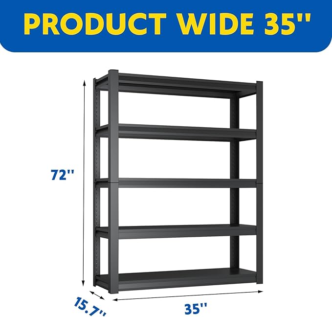 72''H Garage Shelving Heavy Duty, 2500LBS Storage Shelves, 5-Tier Adj...