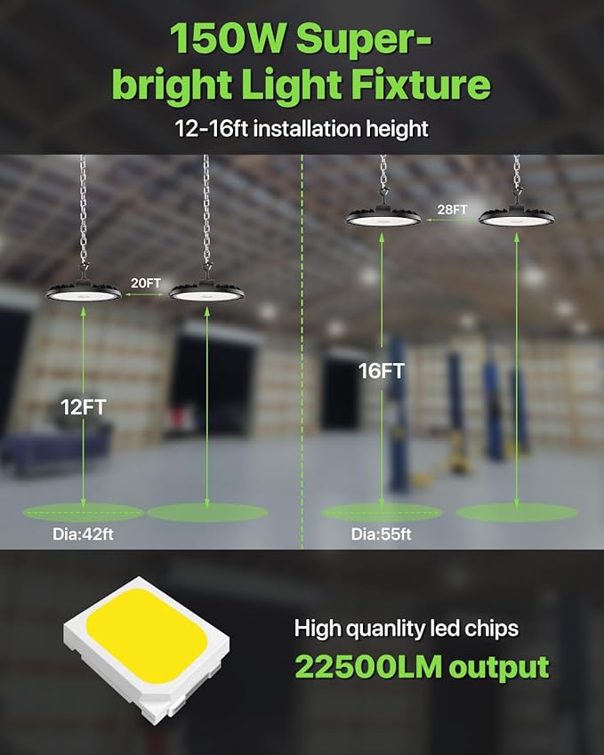 150W UFO LED High Bay Light 6-Pack 150LM/W 22, 500LM High Bay Led Shop Lights