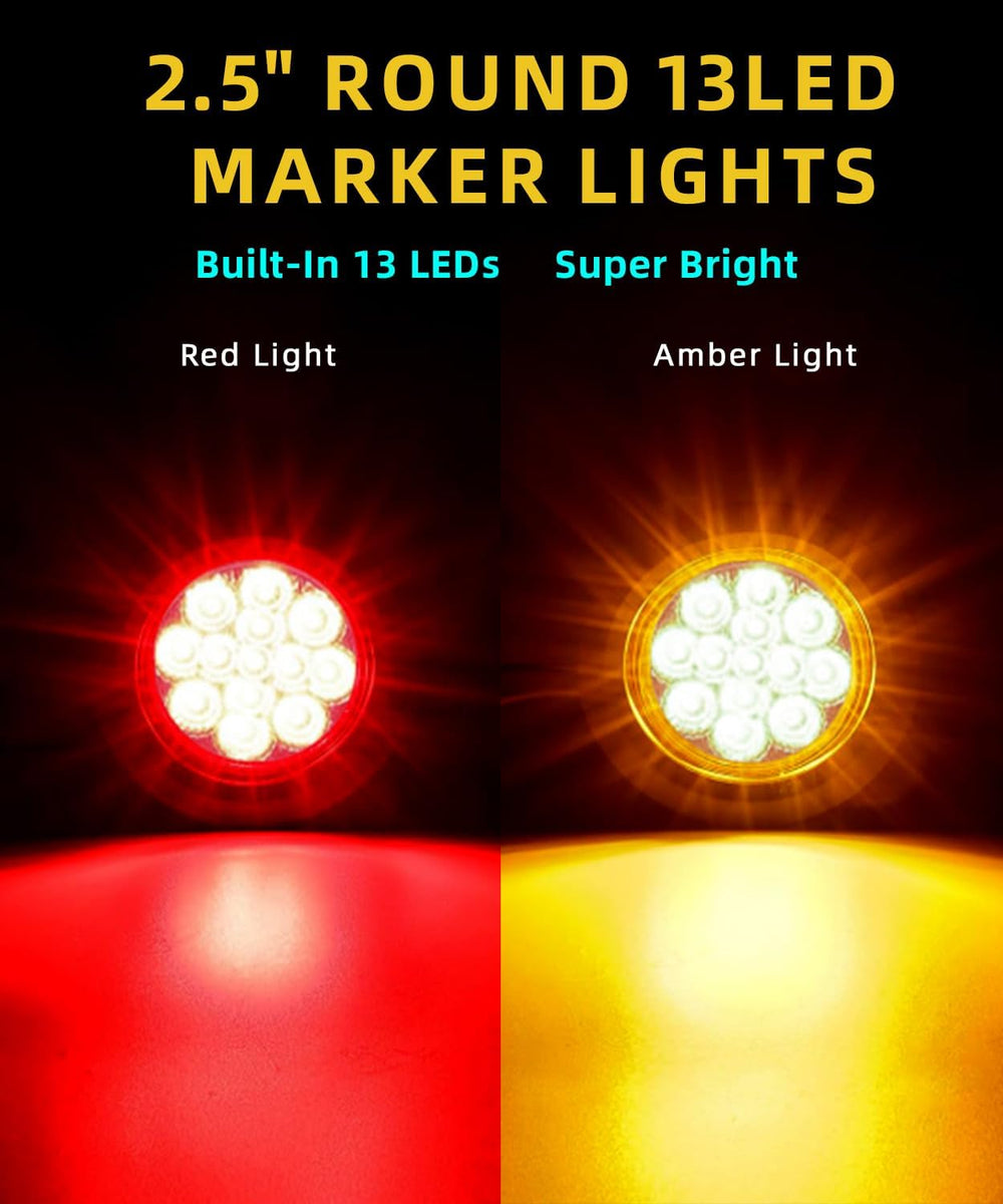 20Pack 2.5" 13 LEDs Round Trailer Marker Lights w/Reflectors, DOT Approv...