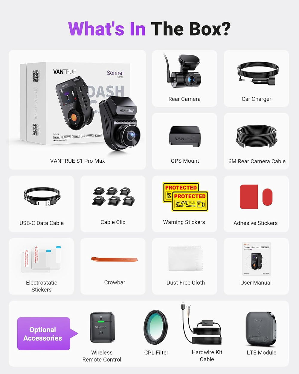 Vantrue S1 Pro Max 4K+4K Dash Cam Front and Rear, Dual HDR STARVIS 2 IMX678