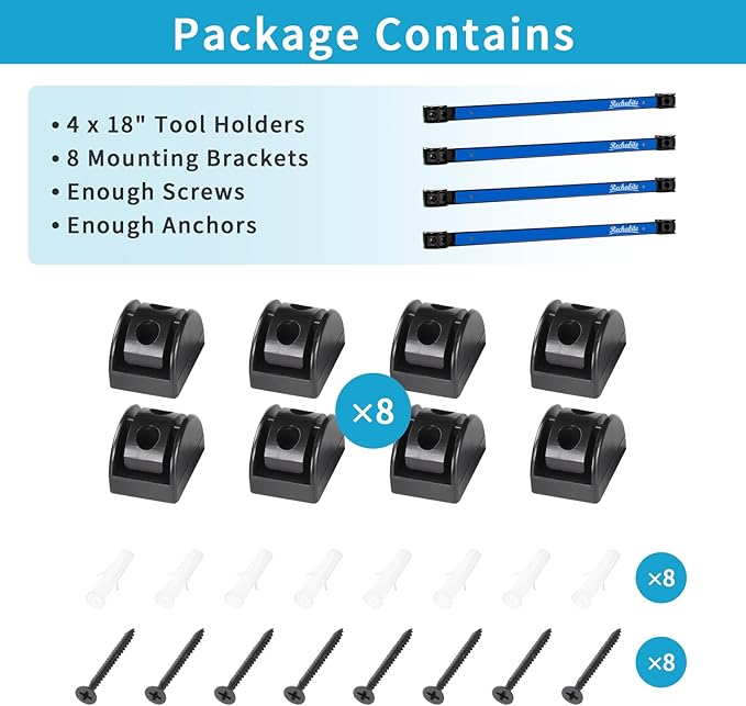 4 Pieces 18" Magnetic Tool Holder Strip, Metal Tool Organizer Rack