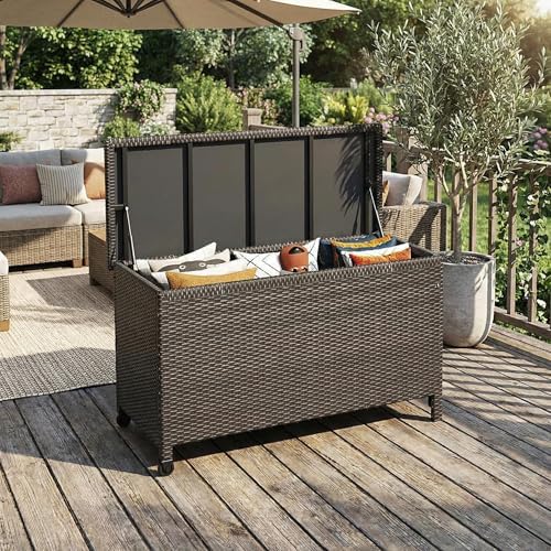 Wicker Deck Box, 185 Gallon All-Weather Outdoor Storage Box - Brown