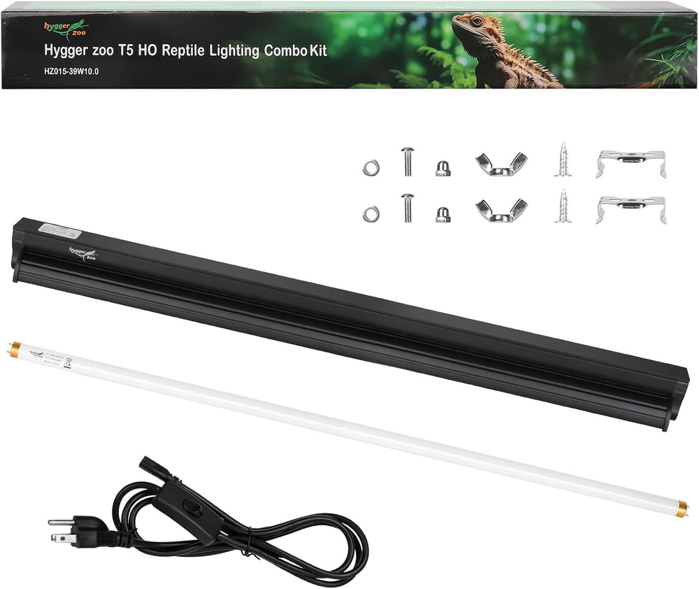 T5 UVB Reptile Light Fixture HO UVB Bulb Lighting Combo Kit, 10.0 UVB Light f...