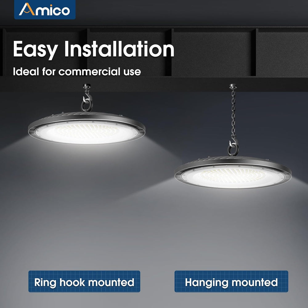 Amico 10 Pack UFO LED High Bay Light 200W 28000lm 5000K, UL Listed