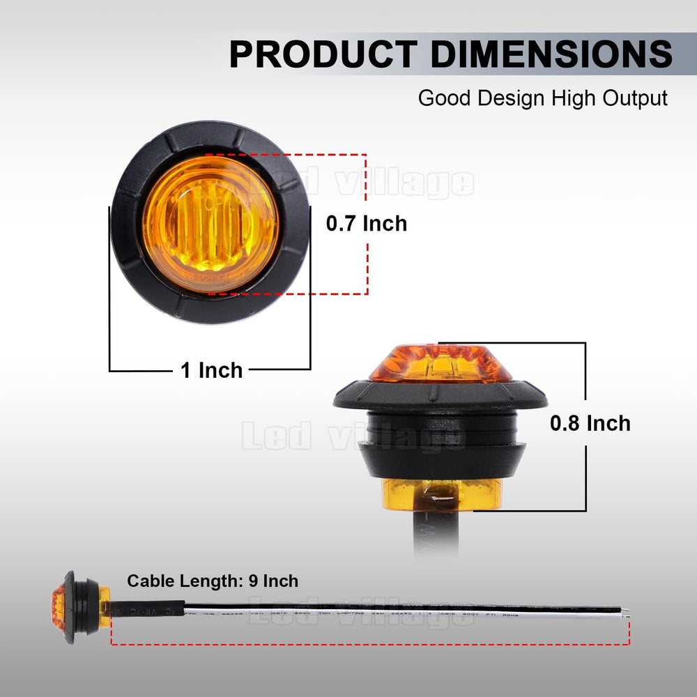 100 Pcs 3/4 Inch Small Round Amber Sealed Button Side Marker Lights Fit for T...