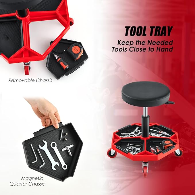 IRONMAX Rolling Mechanic Stool, Adjustable Shop Stool Creeper Seat