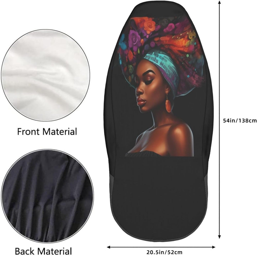 Delerain Car Seat Covers Set 2Pcs, Black African Women Glitter Universal Fron...