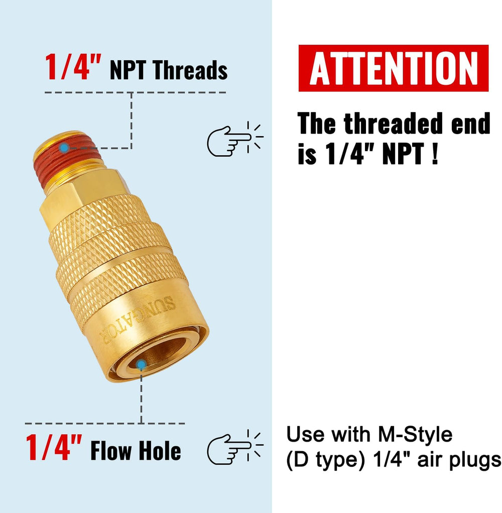SUNGATOR 15-Pack Brass 1/4" Quick Connect Air Hose Coupler, MNPT Industrial