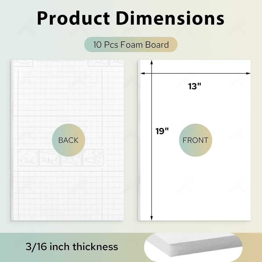 Golden State Art 13x19 Self Adhesive White Foam Boards 3/16" Thick 10 Pack