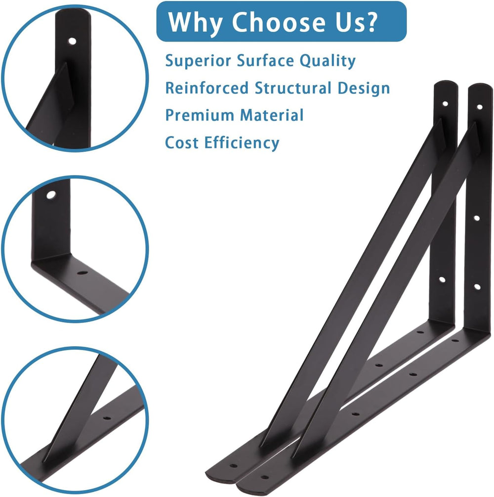 8 Pack 18 Inch Heavy Duty Metal Shelf Brackets (457x295mm) - 90 Degree Wall M...
