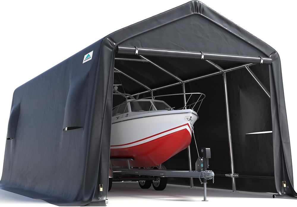 10X15 ft Garage Shelter Steel Metal Peak Roof Portable Storage Shed Carport f...