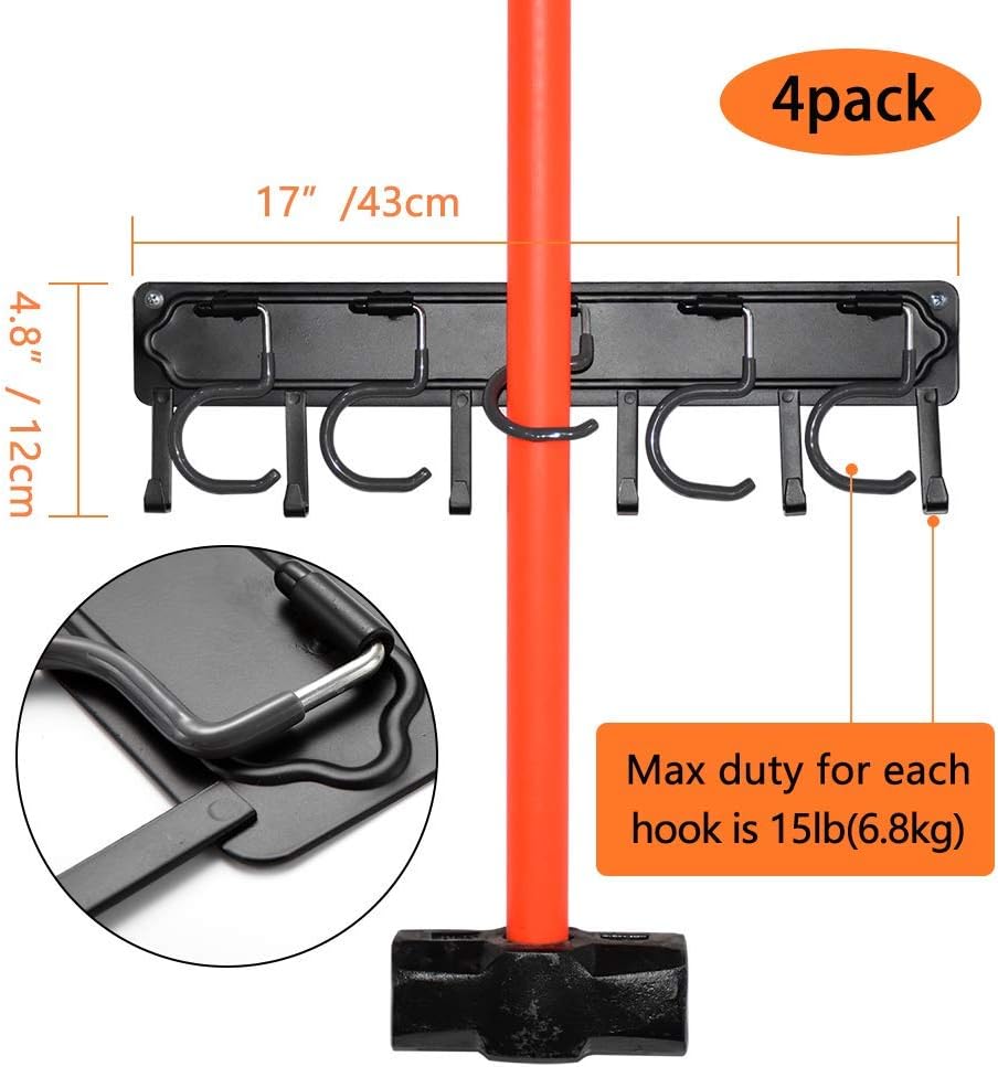 YueTong Garden Tool Organizer Wall Mount, 4 Pack 17-Inch All-Metal Garage Too...