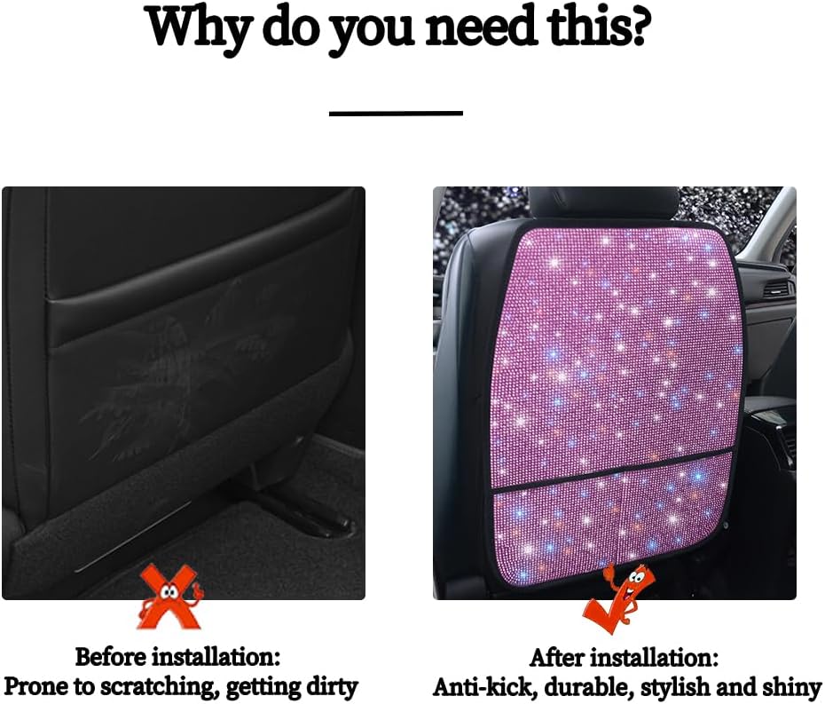 Bling Kick Mats for Car Seats with Pockets – Crystal Diamond Protectors for G...