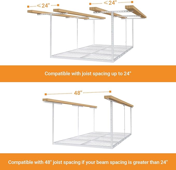 4ftx8ft Overhead Garage Storage Rack, Heavy-Duty Metal Garage Ceiling Storage