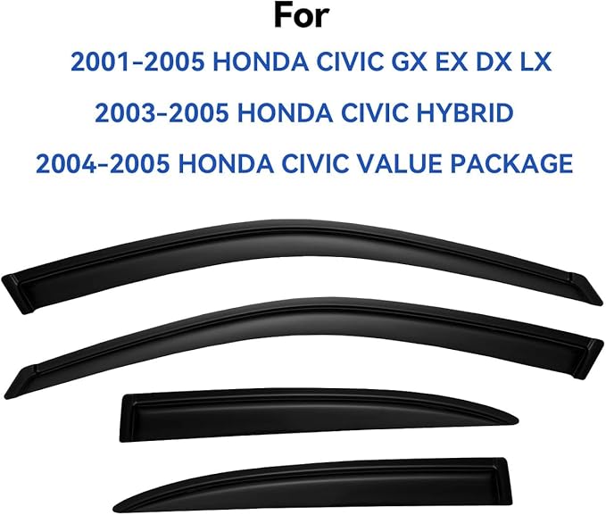 Window Visors Rain Guards for Honda Civic 2001 2002 2003 2004 2005, Out-Channel