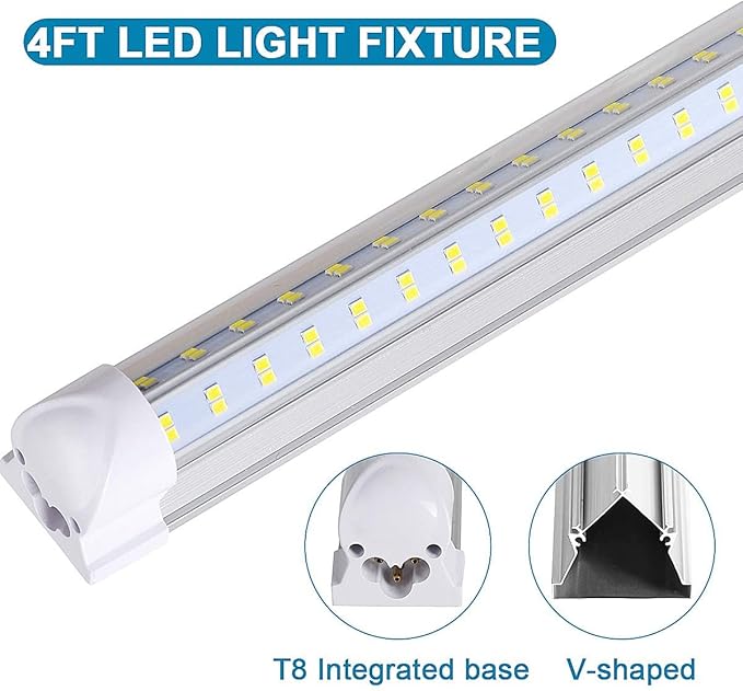 4FT LED Shop Light, 25 Pack, 60W 6000K 9500LM Clear White, Linkable Integrated