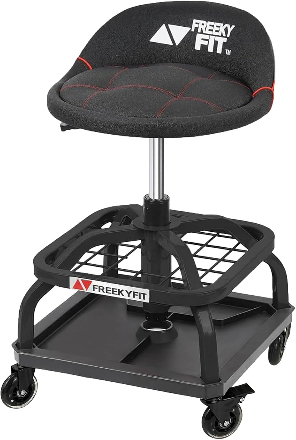 Rolling Shop Stool with Wheels, Garage Work Mechanic Stool with Backrest
