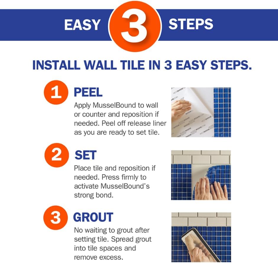 MusselBoundยฎ Adhesive Tile Mat with Spacers - a Strong Double-Sided Adhesive ...