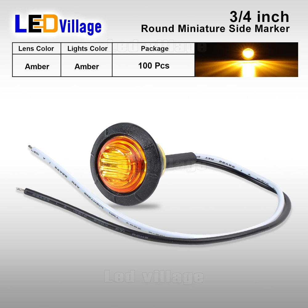 100 Pcs 3/4 Inch Small Round Amber Sealed Button Side Marker Lights Fit for T...