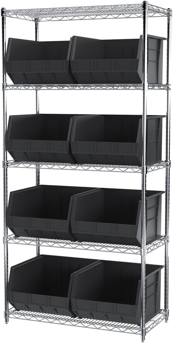 Akro-Mils AkroBins Stackable Plastic Storage Organizer Bins, Black, 3-Pack