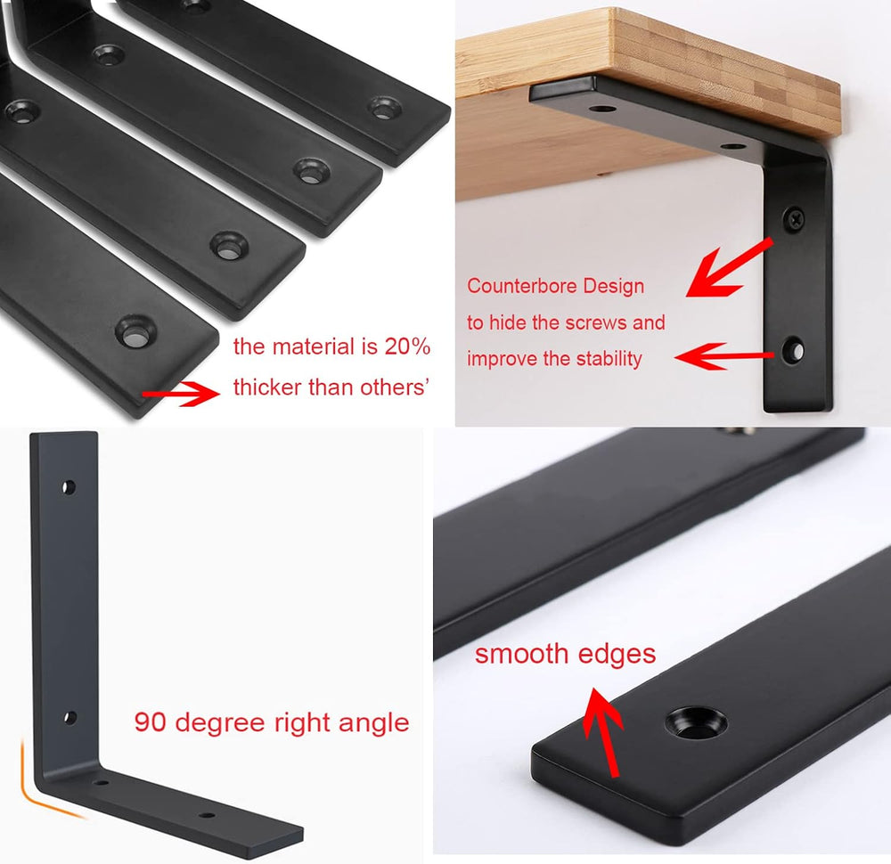 Heavy Duty Shelf Brackets 10 inch Rustic L Black Shelf Brackets 10 x 6 inches...