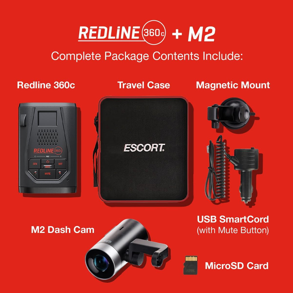 Escort Redline 360c Laser Radar Detector & Escort M2 Smart Dash Cam Bundle