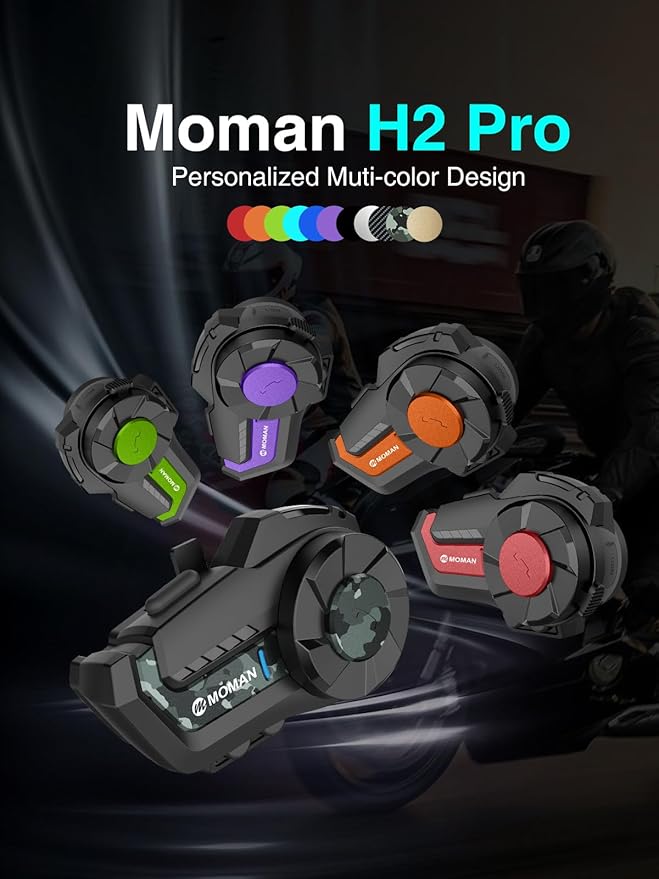 Motorcycle Intercom Headset, Moman H2 Pro【1 Pack Carbon】 Helmet Wireless