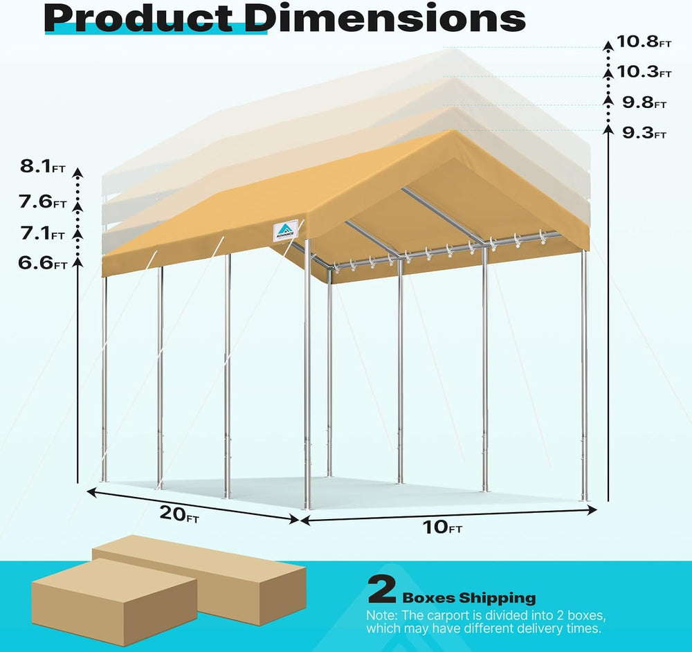 ADVANCE OUTDOOR 10x20 ft Heavy Duty Carport Potable Car Canopy Garage Party T...