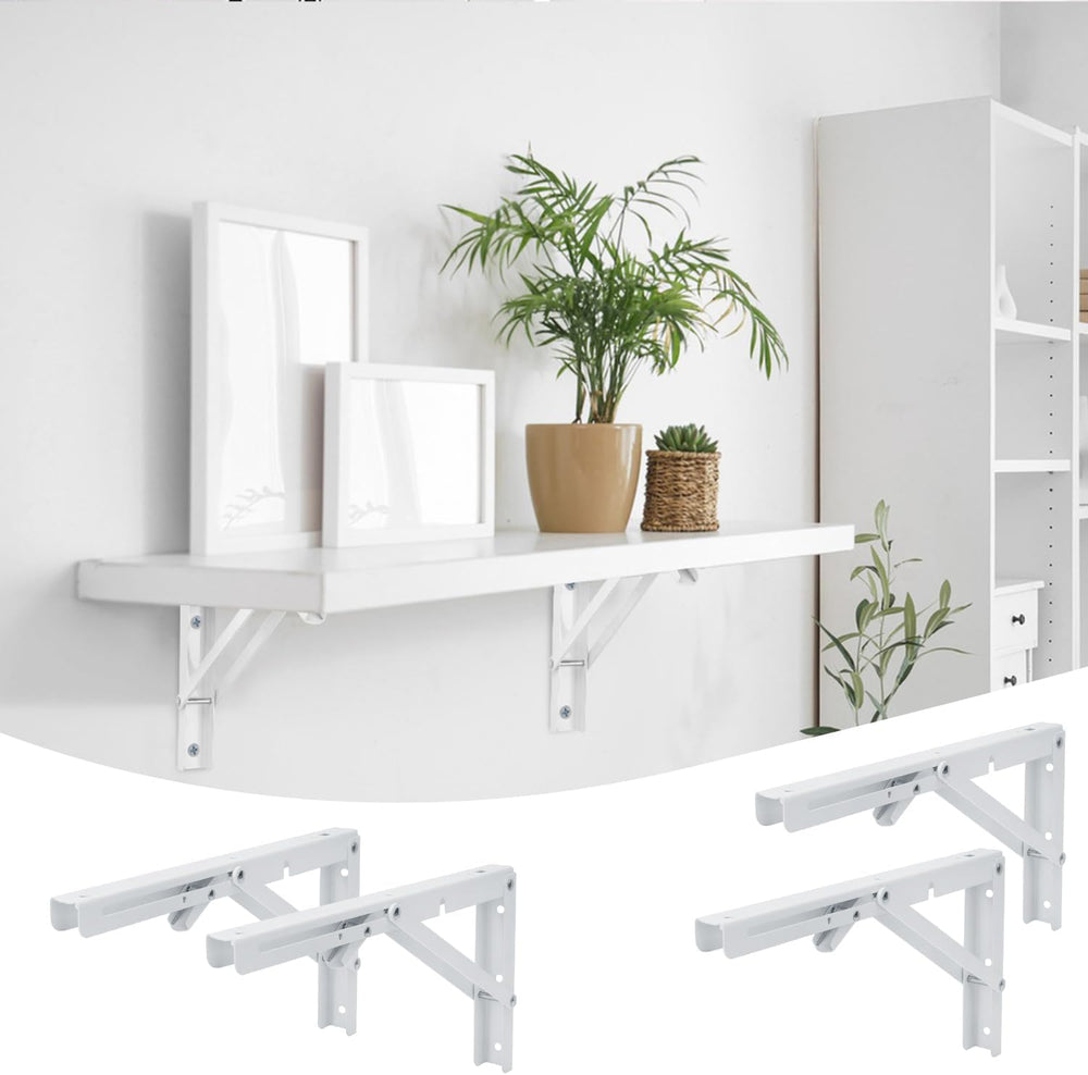 10 Pack 12 Inch White Folding Shelf Brackets with Screw, Collapsible Shelf Br...