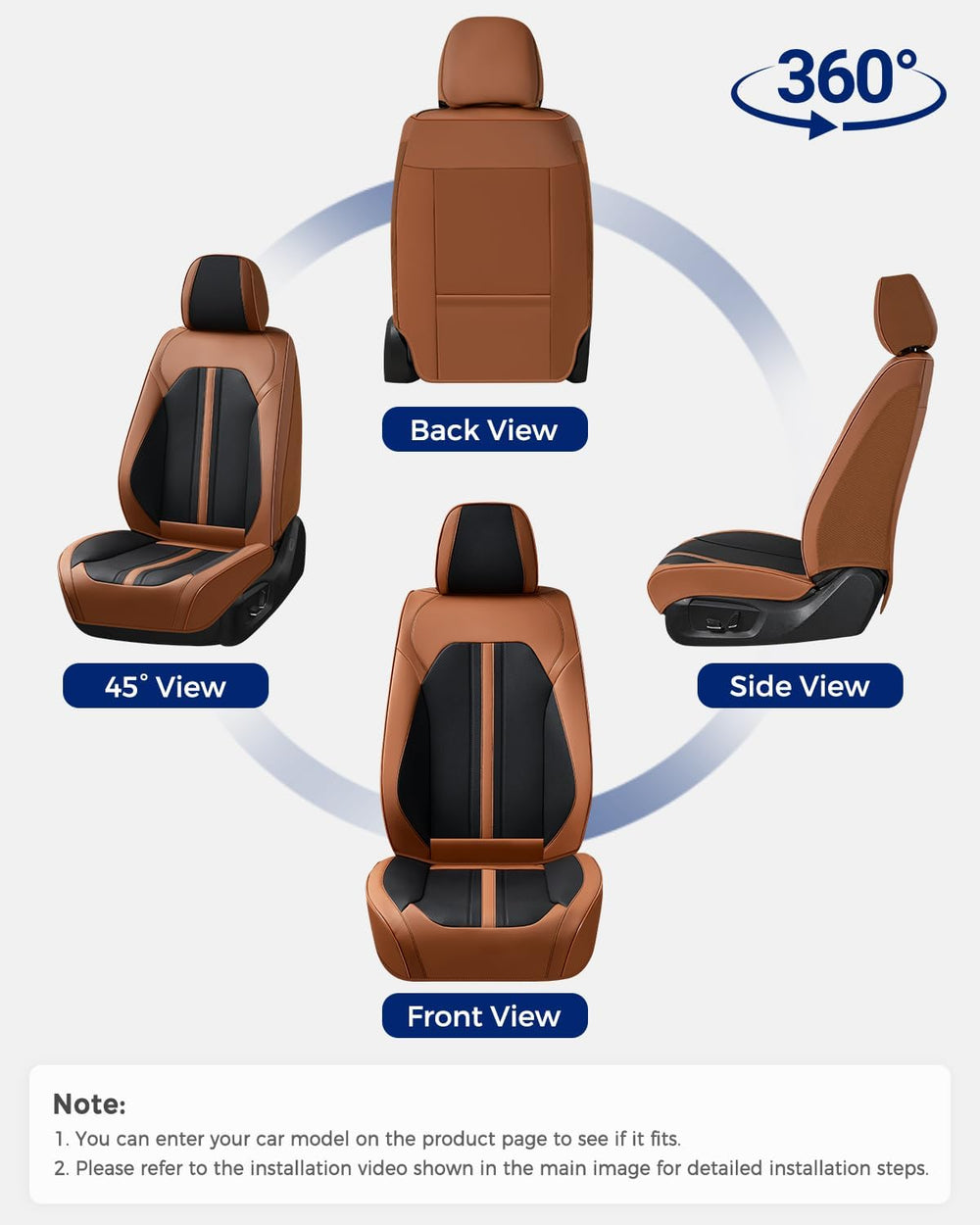 Huidasource Car Seat Covers Full Set, Luxury Faux Leather Seat Covers, Velcro...