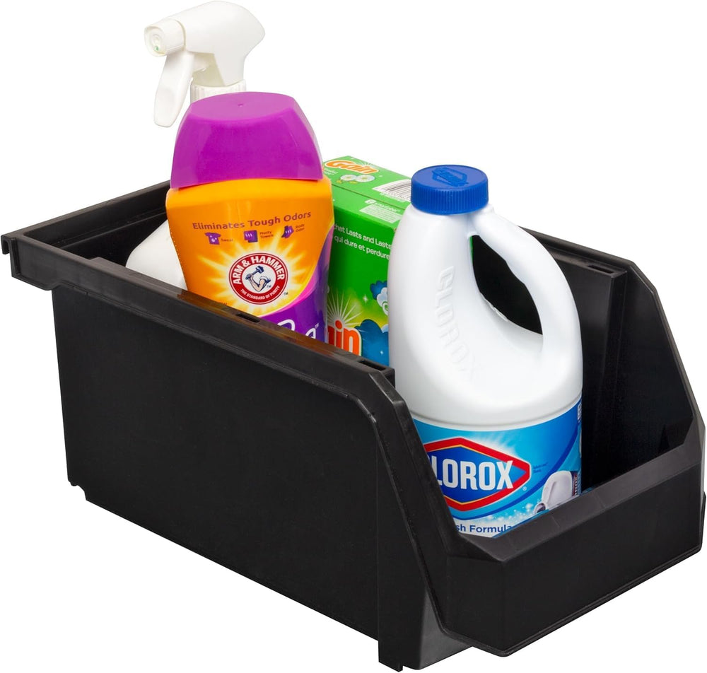 ReadySpace Large Stackable Plastic Storage Bins, 6-Pack, Black