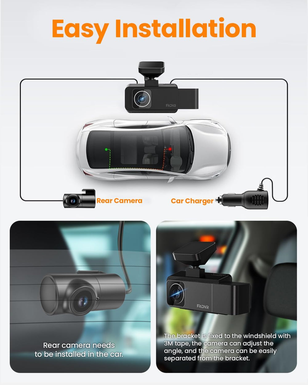 4K 3 Channel Dash Cam, 2160P+1080P+1080P Front and Rear Inside Car Camera wit...