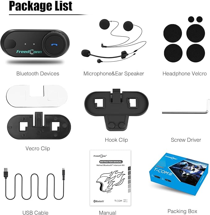 FreedConn TCOM VB Motorcycle Helmet Bluetooth Headset, Motorcycle Communication