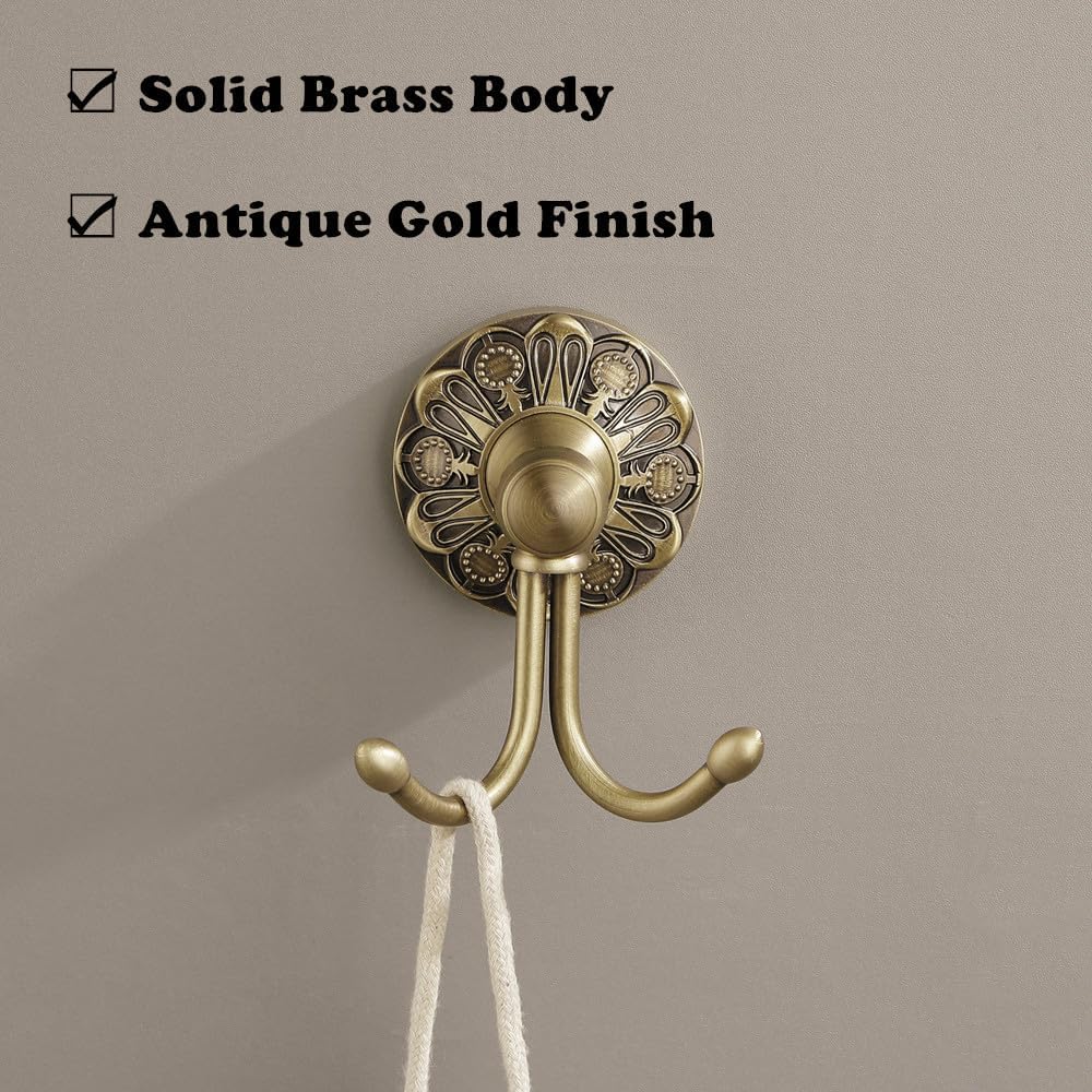Antique Brass Towel Hook, Wall Mounted Bathroom Hook for Clothing & Robe ...