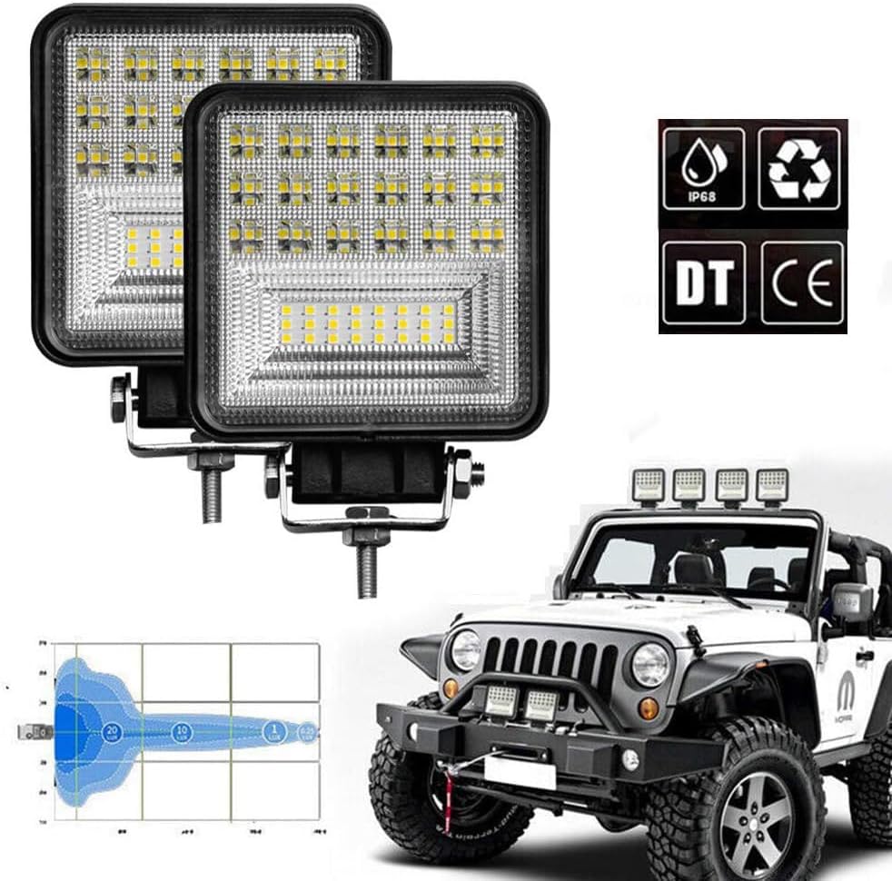WINBANG LED Light Pods, 4 inch 126W Square LED Work Light, 12V 24V Spot/Flood...