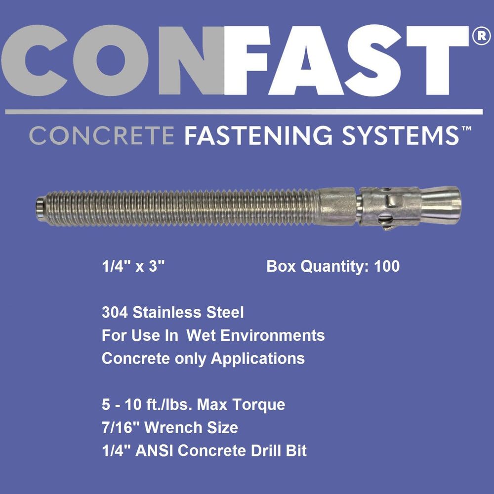 CONFAST 1/4" x 3" Stainless Steel Wedge Anchor (100 per Box)