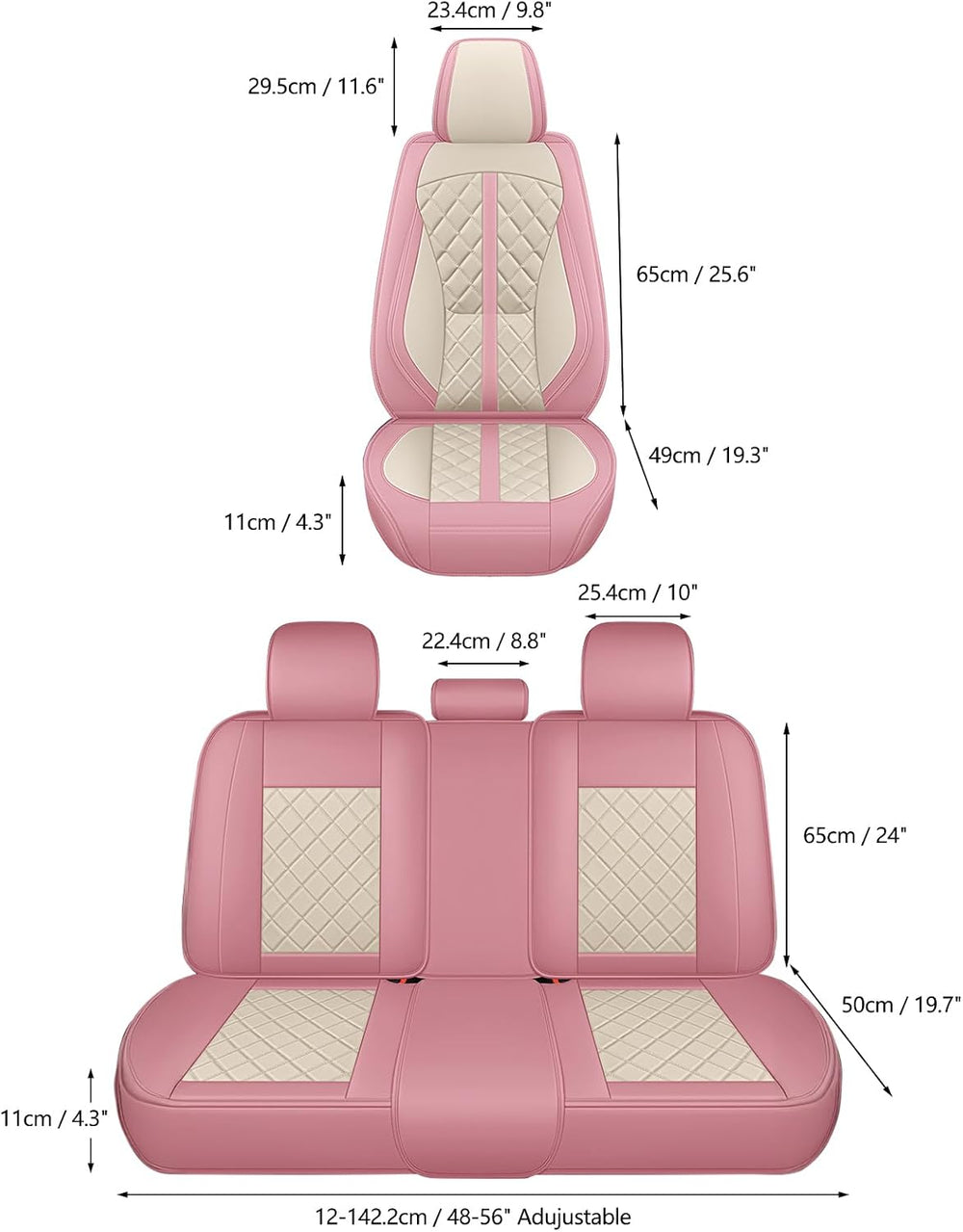 otoez Pink Car Seat Covers Full Set, Universal Leather Seat Cover 5 Seat Wate...