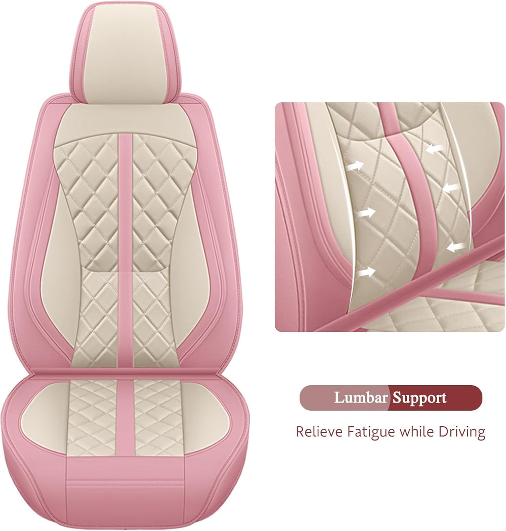 otoez Pink Car Seat Covers Full Set, Universal Leather Seat Cover 5 Seat Wate...